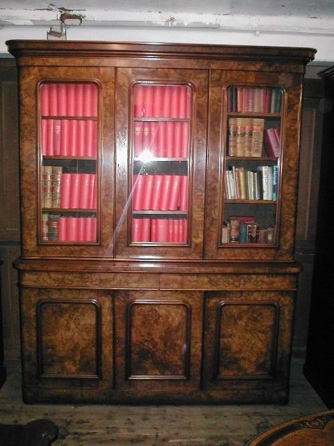 Victorian Burr Walnut 3 Door Cabinet Bookcase