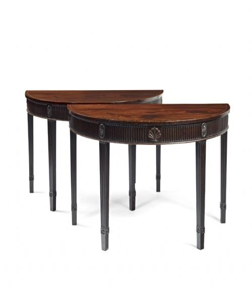 Pair of Adam Style Demi Lune Side Tables