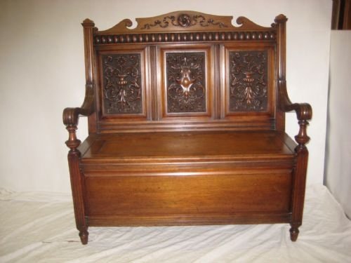 Carved Walnut Monks Bench