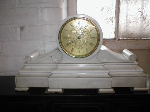 Mid Victorian White Marble Mantle Clock