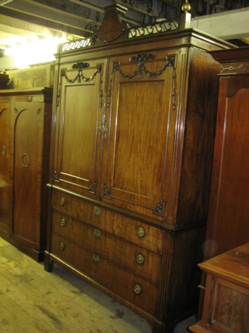 Circa 1800 Dutch Carved Mahogany Linen Press