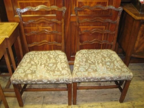 Pair of George III Mahogany Ladder Back Dining Chairs