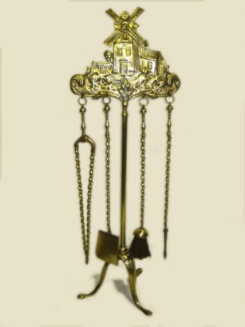 Rare Large Cast Brass Fire Iron Stand