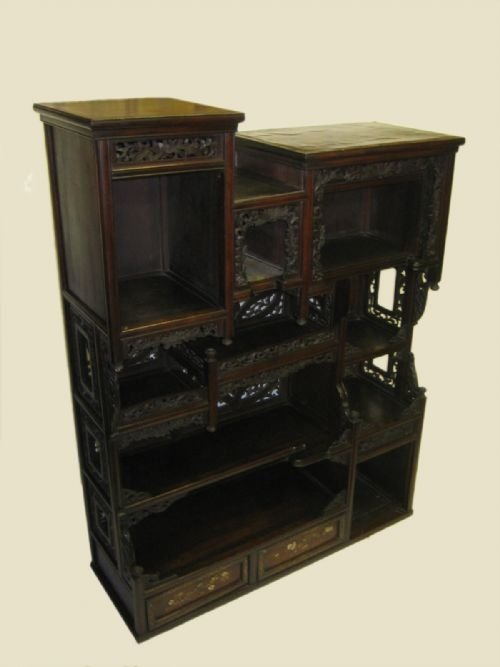 Japanese Carved Hardwood Cabinet