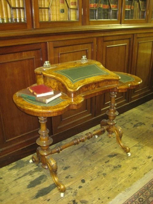 Mid Victorian Burr Walnut and Inlaid Ladies Desk
