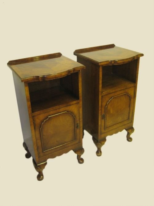 Pair of Walnut Queen Anne Style Bedside Cabinets