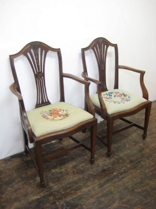 Pair of Carved Mahogany Hepplewhite Style Carvers