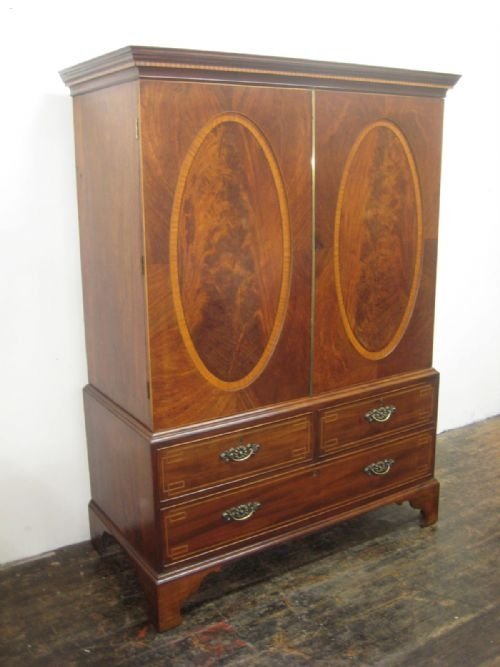Late Georgian Inlaid Mahogany Linen Press