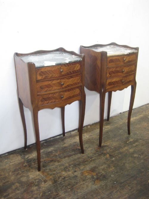 Pair of French Marble Top Side Tables/bedsides
