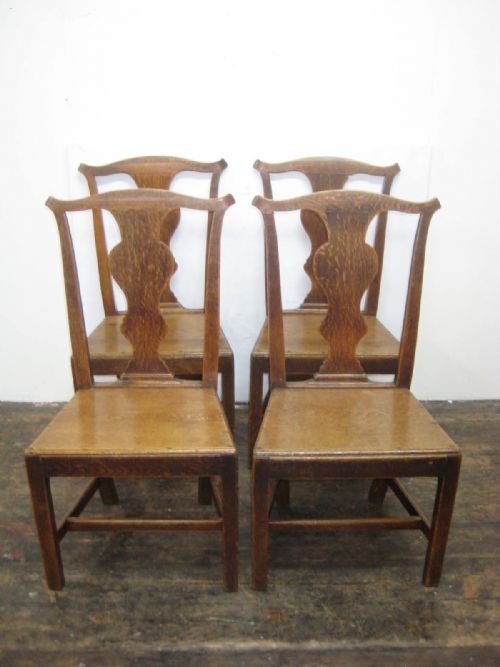 Set of 4 George III Oak Dining Chairs