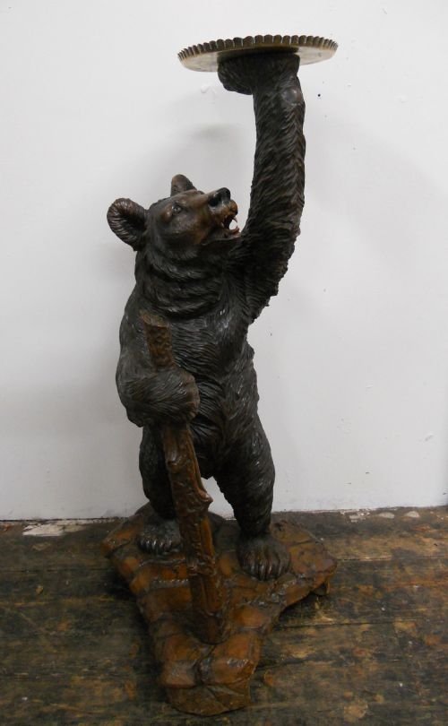Black Forest Carved Bear Smokers Stand