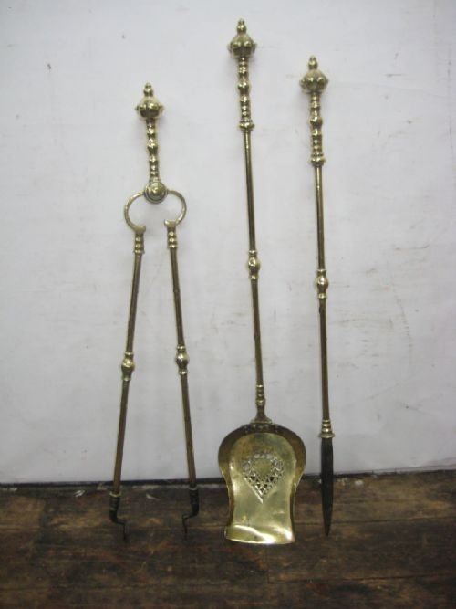 Set of 3 Victorian Brass Fire Irons