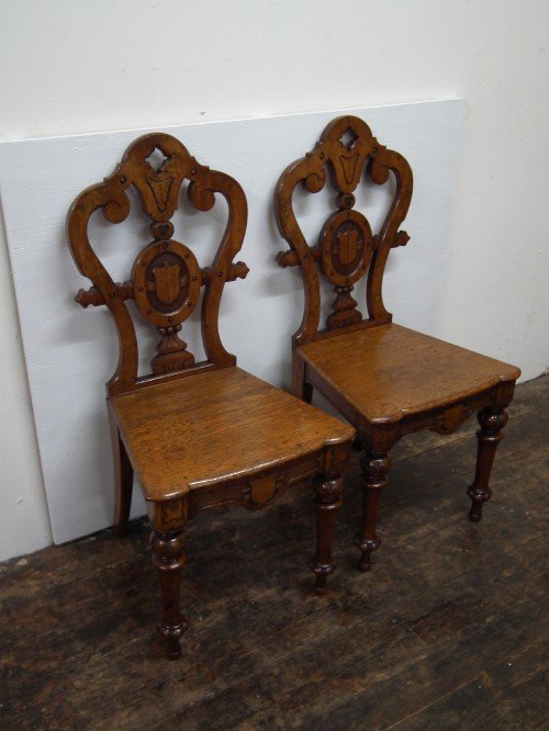 Pair of Pollard Oak Victorian Hall Chairs