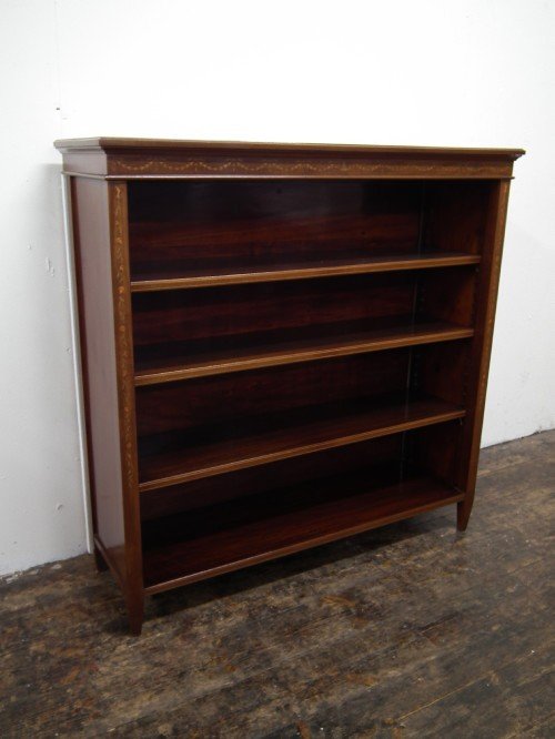 Sheraton Style Mahogany and Inlaid Open Bookcase
