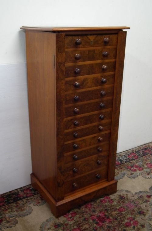 Mid Victorian Burr Walnut Wellington Chest