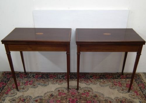Pair of Sheraton Style Fold Over Card Tables