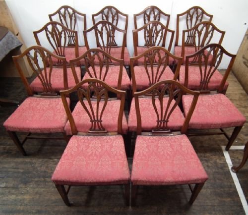 Set of 14 Mahogany Hepplewhite Style Dining Chairs