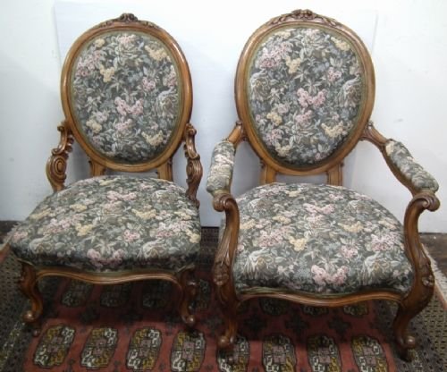 Pair of Mid Victorian Ladies and Gents Armchairs