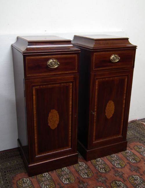 Pair of Late Victorian Inlaid Mahogany Cabinets