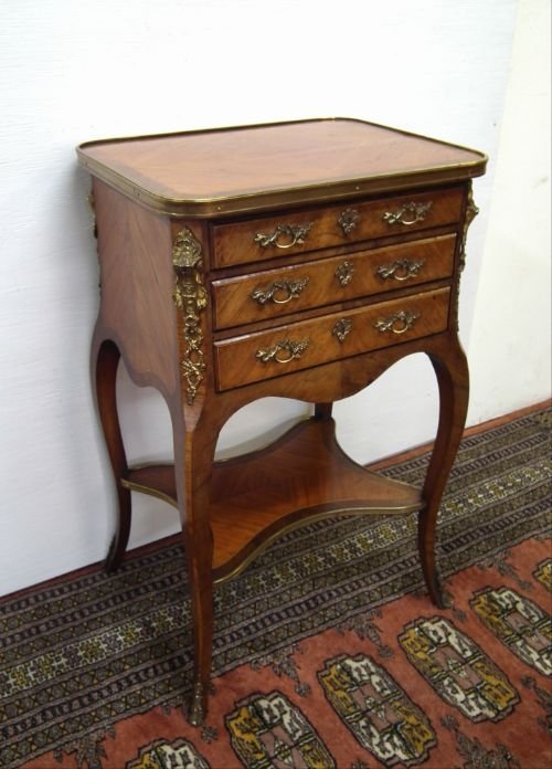French Ormolu Mounted 3 Drawer Side Table