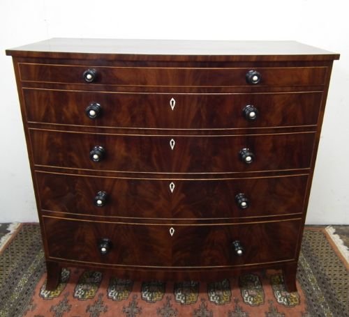 Late George III Mahogany Bow Front Inlaid Chest of Drawers