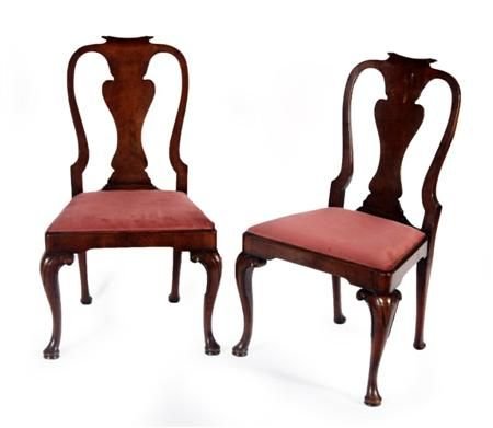 Pair of Walnut Queen Anne Style Dining Chairs