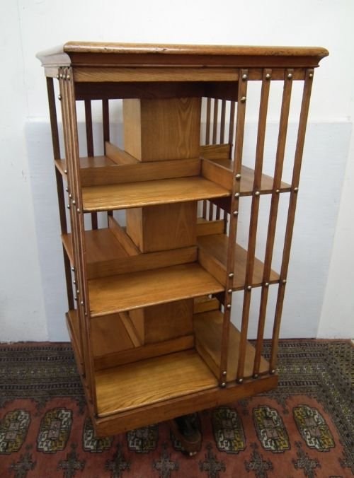 Edwardian Oak and Ash Revolving Bookcase
