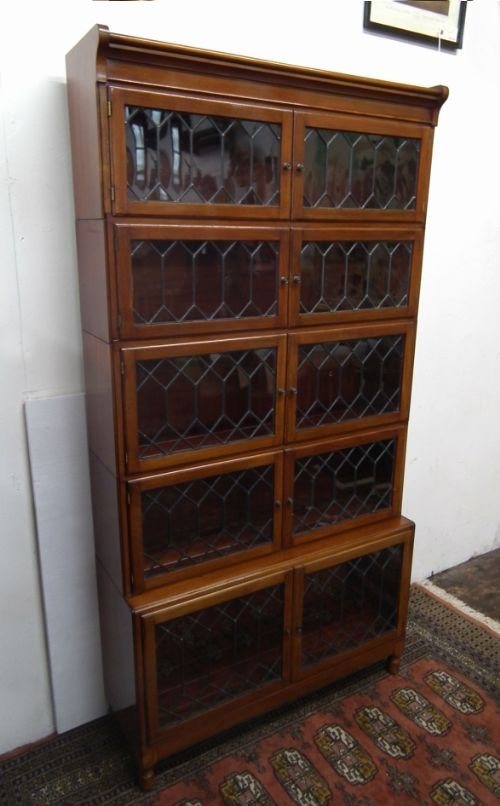 Unusual Mahogany and Leaded Glass Sectional Bookcase