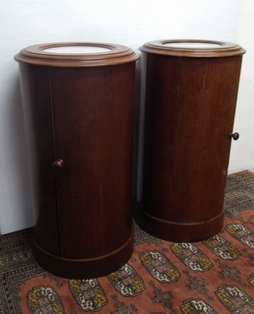 Pair of Victorian Mahogany Cylindrical Bedside Cabinets