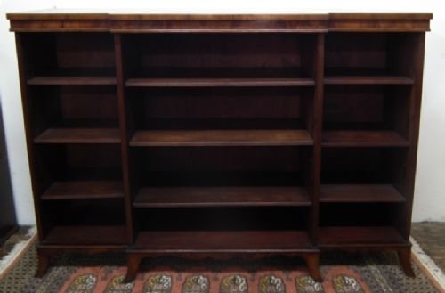 Yew Wood Breakfront Open Bookcase