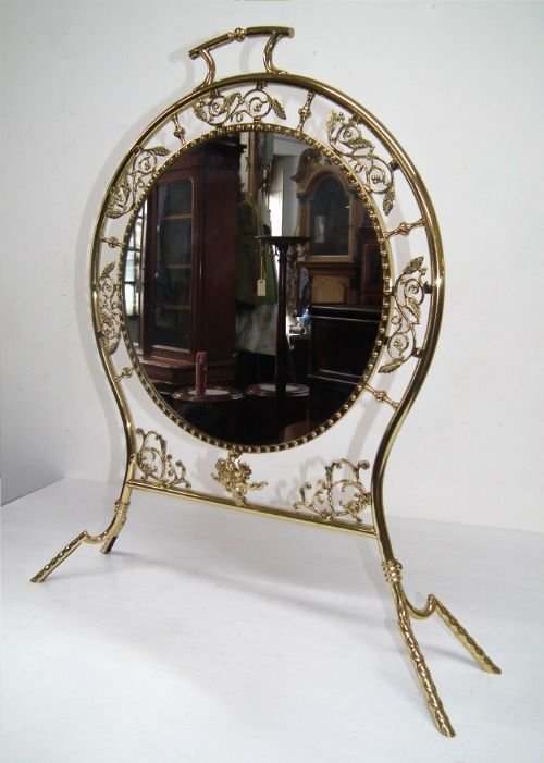 Unusual Victorian Brass and Mirrored Fire Screen