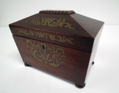 Regency Rosewood Brass Inlaid Tea Caddy