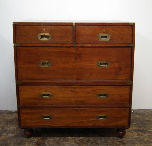 Two Part Teak and Brass Bound Campaign Chest