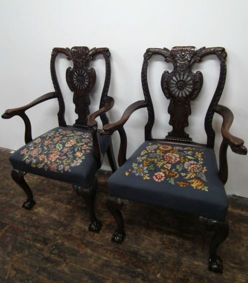 Fine Pair of George II Style Carved Armchairs