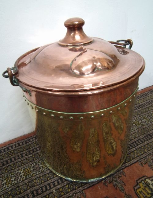 Art Nouveau Copper and Brass Log Pail