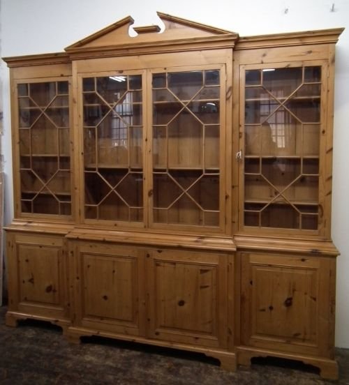 George III Style Four Door Pine Cabinet Bookcase