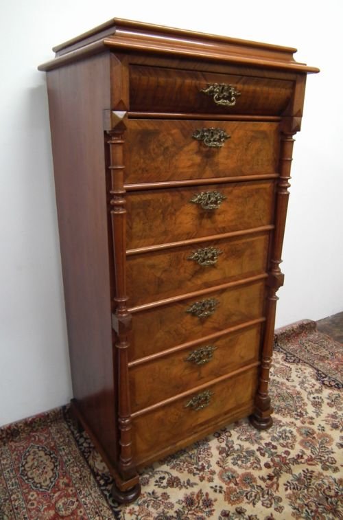 :Sale: Unusual Tall Walnut Continental Chest of Drawers