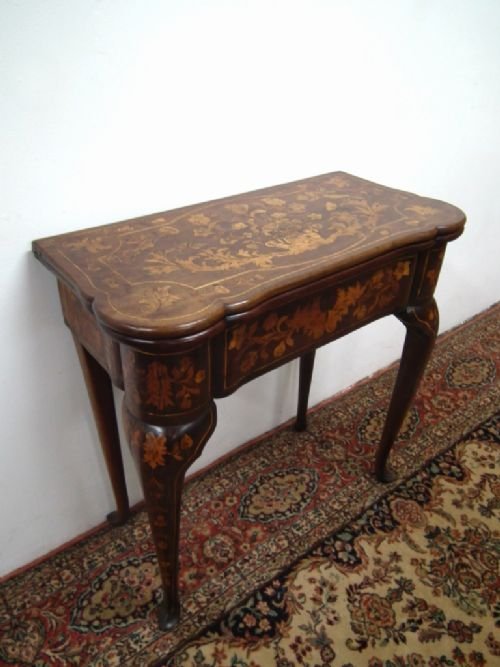 Dutch Marquetry Fold Over Card Table