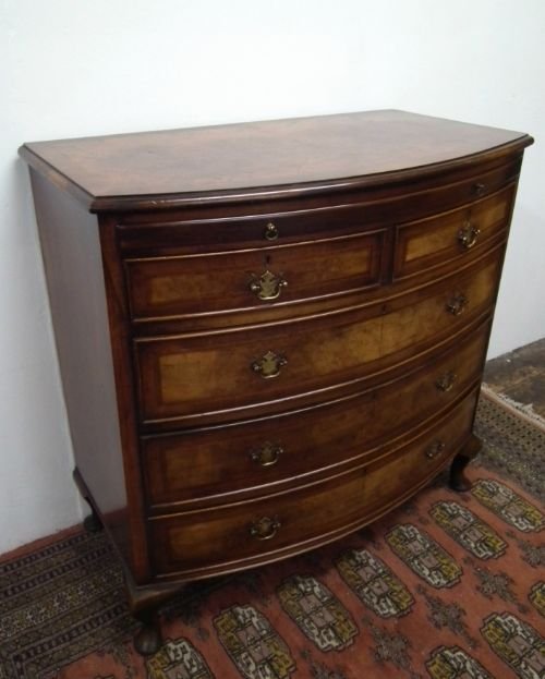 George II Style Burr Walnut Bow Front Chest