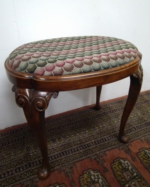Walnut Oval Cabriole Leg Stool