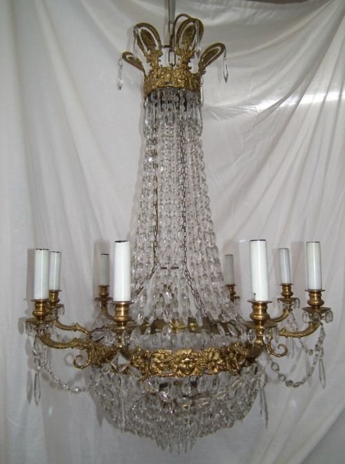 1920s Ormolu and Glass Chandelier