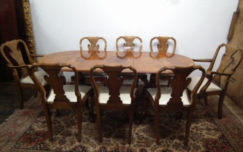 George II Style Walnut Dining Table and Chairs