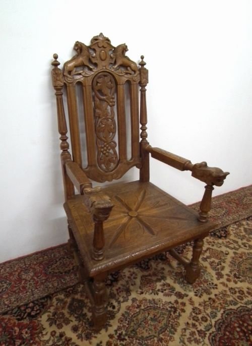Victorian Carved Oak Hall Chair