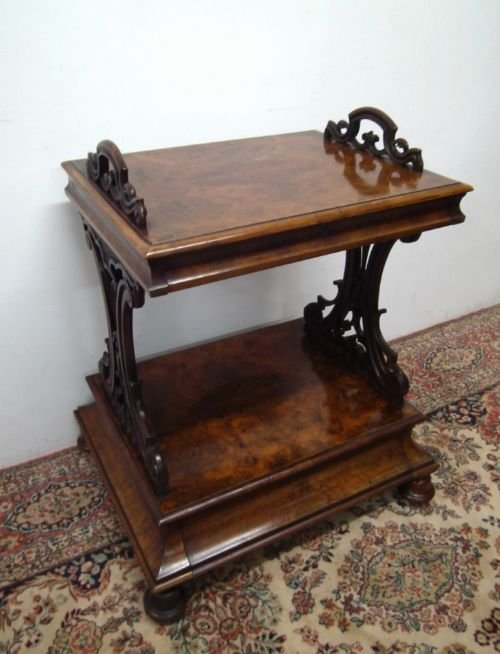Unusual Victorian Walnut Canterbury/writing Table