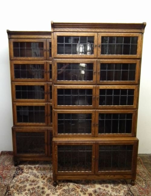 Rare Pair of Oak Sectional Bookcases