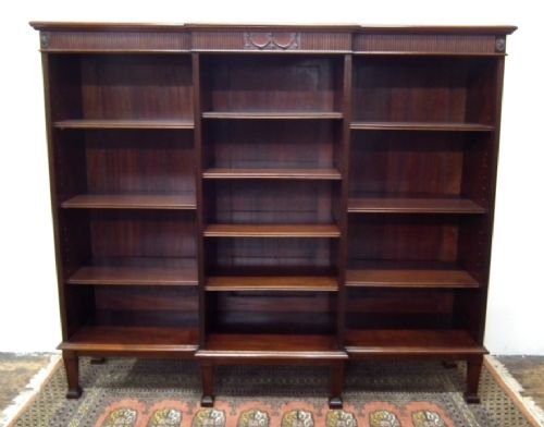 Adams Style Mahogany Breakfront Open Bookcase