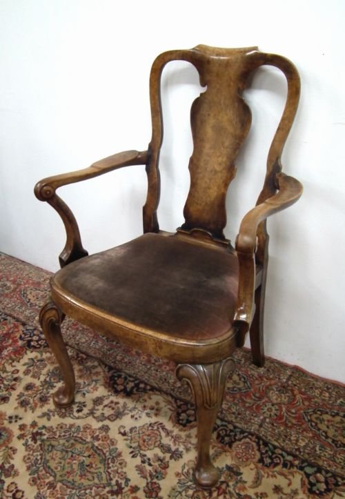 George I Style Burr Walnut Elbow Chair