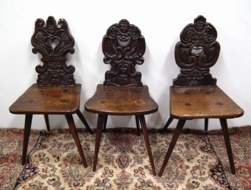 Set of 3 Carved Hall Chairs