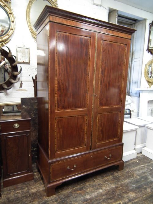 George III Style Mahogany Inlaid Wardrobe