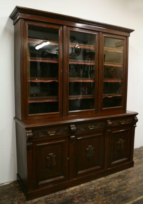 Late Victorian Oak 3 Door Bookcase